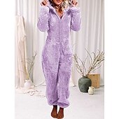 ieftine Îmbrăcăminte de dormit-pijama de pluș pentru femei, fleece, ureche de urs, hanorac roșu, pe lungime, căldură de iarnă, îmbrăcăminte confortabilă, îmbrăcăminte de dormit cu fermoar, ținute casual acasă, acasă