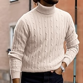 billige genser for menn-Herre Turtleneck genser Genser Riflet Kabel Strikke Strikket عادي Rullekrage Hold Varm Moderne Moderne Dagligdagstøy Ut på byen Klær Høst vinter Svart Hvit M L XL
