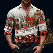 זול תלבושת סנטה קלאוס-סנטה קלאוס עץ חג המולד יום יומי בגדי ריקוד גברים חולצה בָּחוּץ חג מולד רחוב סתיו חורף צווארון מתקפל שרוול ארוך אודם בורגנדי אפור S M L חולצה