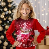 Hanorac de Crăciun pentru fete, model 3D, cu imprimeu 3D, stil streetwear, adorabil, poliester, copii 4-12 ani, guler rotund, exterior, casual, zilnic, croială regulată ieftine Tricouri de Crăciun pentru copii-Hanorac de Crăciun pentru fete, model 3D, cu imprimeu 3D, stil streetwear, adorabil, poliester, copii 4-12 ani, guler rotund, exterior, casual, zilnic, croială regulată