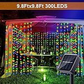 economico Striscie luci ad energia solare-1 confezione da 300/200/100 led per tende solari da esterno, telecomando, 8 modalità di illuminazione, lucine, IP65 impermeabile, luci in filo di rame, feste di Natale, matrimoni, casa, camera da