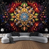 abordables Tapices de luz negra-Tapiz de meditación bohemia con luz negra, reactivo a los rayos UV, que brilla en la oscuridad, tapiz colgante psicodélico, arte mural para pared para sala de estar y dormitorio