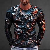 cheap 3D T shirts-Men's Graphic Abstract T Shirt Long Sleeve T shirt 3D Print Crew Neck Shirt Fashion Designer Casual Sports Outdoor Holiday Going out Red Spring &amp;  Fall Clothing Apparel S M L XL 2XL 3XL 4XL