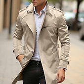 cheap Men&#039;s Trench Coat-Men&#039;s Transition Jacket Trench Coat Outdoor All Seasons Windbreaker Outerwear Clothing Apparel Streetwear Plain Front Pocket Lapel Single Breasted