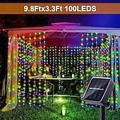 economico Striscie luci ad energia solare-1 confezione da 300/200/100 led per tende solari da esterno, telecomando, 8 modalità di illuminazione, lucine, IP65 impermeabile, luci in filo di rame, feste di Natale, matrimoni, casa, camera da