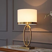 cheap Bedside Lamp-Table Lamp Light Luxury Bedroom Bedside Lamp Large Table Lamps with Drum-Shaped Fabric Lampshades Study Room Office Night Light