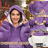 baratos cobertor vestível-Cobertor wearable com capuz, cobertor de moletom com capuz de grandes dimensões para adultos, mulheres, homens, presente, aconchegante e felpudo cobertor com capuz sherpa