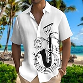 olcso Zene és gitárok-Férfi Zene Jegyzetek Hangszer Ing Hawaii ing Gombos póló Rövid ujjú Divat Dizájn Alkalmi Szabadtéri Utca Hétköznapi Nyár Tavasz Térfogatcsökkenés Nyomtatott Fehér Arcpír rózsaszín Medence Lóhere