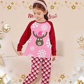 billiga Flickans 3D-tecknad film-Flickor 3D jultomten Pyjamas set Långärmad 3D-tryck Höst Vinter Aktiv Mode söt stil Polyester Barn 3-12 år Rund hals Hem Casual Inomhus Normal