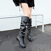 olcso Slouch Boots-női térdig érő gogo csizma - retro lapos sarkú divatcipő bulikra, fesztiválokra és mindennapi stílusra