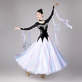voordelige Ballroom danskleding-Ballroomdansen Kleding Gesplitst Kristallen / Bergkristallen Dames Prestatie Feest Lange mouw Netstof Tule Fluweel