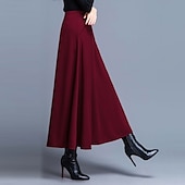 tanie Zwykłe spódnice-Damskie Spódnica Linia A Huśtawka Elegancja Moda Midi Wysoka talia Spódnice Solidne kolory Kieszeń Ulica Codzienny Wino Czarny Czerwony Zima Poliester