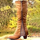 levne Cowboy &amp; Western Boots-dámské vintage westernové boty s krajkovými detaily a bočním zipem, semišové boty do půlky lýtek pro ležérní a venkovský styl
