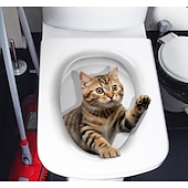 cheap Decorative Wall Stickers-Wall Mural 3D Wall Art cat Wall Poster Toilet Stickers 3D cat Wall Stickers cat Decals cat Stickers cat Toilet Girls Bedroom Toilet Decor cat Wall Decals Notebook Poster