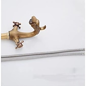 economico Classici-rubinetto per lavabo da bagno per vasca, novità stile lungo a forma di drago con montaggio esterno rubinetti per vasca da bagno alti con due maniglie e un foro in ottone antico