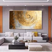 お買い得  抽象画-手作り油絵キャンバス壁アートの装飾オリジナルスキーゴールドテクスチャ家の装飾用ストレッチフレーム付き/内枠絵画なし
