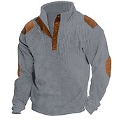 preiswerte T-Shirt mit Waffelstrick-Herren T Shirt T-Shirt Langarmshirt Langarm Stehkragen Frühling &amp; Herbst Farbblock Mode Designer Basic Patchwork Urlaub Straße Ausgehen Schwarz Marinenblau Braun Top T-Shirt für Herren
