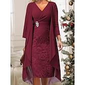 abordables Ensembles de robes-Femme Robe Ensemble Robe dentelle Robe casual Robe de Mousseline Elégant Décontractées Plein Dentelle Robe mi-longue manche longue Col V Sortie Vin Bleu Automne Hiver Standard