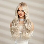 voordelige Synthetische trendy pruiken-synthetische pruik krullend middendeel pruik lang blond synthetisch haar dames modieus ontwerp natuurlijk gemakkelijk mee te nemen blonde kerstfeestpruiken