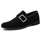 cheap Semi-Formal-Men&#039;s Brown Faux Suede Loafers with Metal Buckle – Classic Slip-On Shoes for Everyday Comfort