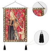 tanie zabytkowe gobeliny-zestaw 2 sztuk w stylu vintage średniowieczny tkany gobelin ścienny dekoracja koc kurtyna wisząca sypialnia dekoracja salonu nordycka bawełniana lniana frędzel 14 &quot;x 20&quot;