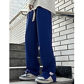 billiga Raka ben-Herr Joggingbyxor Joggare Träningsbyxor med vida ben Ficka Snörning Elastisk midja Slät Komfort Andningsfunktion Utomhus Dagligen Utekväll Mode Ledigt Svart Blå