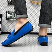 cheap Men&#039;s Slip-ons &amp; Loafers-Men&#039;s Orange and Blue Suede Driving Loafers with Tassel Detail and Non-Slip Rubber Sole - Stylish and Comfortable for Casual and Driving Wear