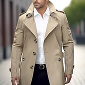 billiga Trenchcoat för män-Herr Övergångsjacka Trenchcoat Utomhus Alla årstider Polyester Vindtät jacka Ytterkläder Kläder Streetwear Slät Framficka Kavajslag Enkelknäppt