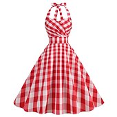 abordables Robes-Robe rouge des années 50 pour femmes, costumes vintage des années 1950, tenues d&#039;halloween, noël, cosplay, robe de bal