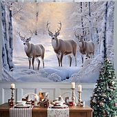 cheap Landscape Tapestry-Winter Wonderland Hanging Tapestry Wall Art Large Tapestry Mural Decor Photograph Backdrop Blanket Curtain Home Bedroom Living Room Decoration Snow Reindeer