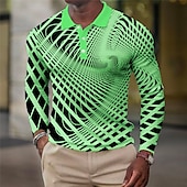 billiga Geometrisk pikétröja för män-Herr Geometrisk Våffelpikétröjor Golftröja Långärmad Polotröjor Skjortor med krage Business Casual Semesterkläder Högtidskläder Festivalkläder Knappar 3D-utskrift Höst vinter Vit Gul Blå