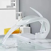 お買い得  浴室・洗面台用水栓金具-ウォーターフォールバスルームシンク蛇口、センターセット湾曲シングルハンドルワンホールバスタップ、温水および冷水スイッチ付き、セラミックバルブ内部