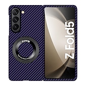 Недорогие Чехлы для Samsung-Чехол для телефона для Samsung Galaxy Z Fold 6 Z Fold 5 Z Fold 4 Z Fold 3 Z Fold 2 Книжка с подставкой Полноразмерная защитная установка Беспроводная зарядка Углеродное волокно