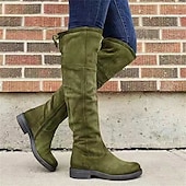baratos Cowboy &amp; Western Boots-botas femininas de camurça roxas acima do joelho com salto baixo - elegantes e confortáveis para uso casual no inverno