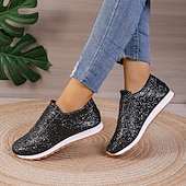 economico Sneakers da donna-sneakers slip-on glitterate dorate da donna – scarpe casual da passeggio scintillanti per la moda e l'uso quotidiano