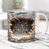 cheap Mugs &amp; Cups-3D Bookshelf Mug, Ceramic Mug,Library   Bookshelves Hole In A Wall Mug,Book Lovers Coffee Mug, Cool Bookish Gifts for Readers Christmas Xmas Gift