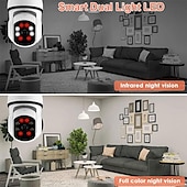 cheap Indoor IP Network Cameras-5G WIFI Surveillance 360 Rotate Auto Tracking Panoramic Camera Wireless E27 PTZ Camera CCTV IR Night Vision Motion Detection Two-Way Audio