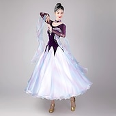 voordelige Ballroom danskleding-Ballroomdansen Kleding Gesplitst Kristallen / Bergkristallen Dames Prestatie Feest Lange mouw Netstof Tule Fluweel