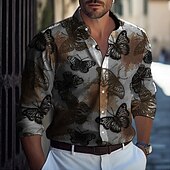 cheap Birds &amp; Animals-Men&#039;s Butterfly Shirt Long Sleeve Casual Daily Wear Going out Weekend Fall &amp; Winter Turndown Print Button-Down White Blue Purple Orange Gray