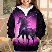 abordables Dessins animés 3D de fille-Fille 3D Licorne Sweat à capuche Manteau Pardessus manche longue 3D effet Automne Hiver Actif Mode Le style mignon Enfants 3-12 ans Extérieur Casual du quotidien Standard