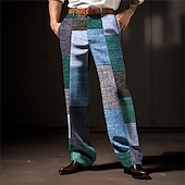billiga Lösa-Rutig Geometri Affär Herr 3D-utskrift Byxor Utomhus Gata Klä till Jobbet Polyester Blå Purpur Orange S M L Hög Elasticitet Byxor