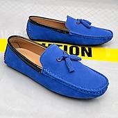 cheap Men&#039;s Slip-ons &amp; Loafers-Men&#039;s Orange and Blue Suede Driving Loafers with Tassel Detail and Non-Slip Rubber Sole - Stylish and Comfortable for Casual and Driving Wear