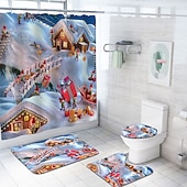 abordables Baño de Navidad-Cortina de ducha navideña de muñeco de nieve, juego de cortinas impermeables con 12 ganchos, accesorios de baño navideños, decoración navideña