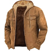 economico felpe in pile-Per uomo Felpa con cappuccio e zip Felpa con cappuccio a zip intera Giacca in pile Marrone Verde Cachi Con cappuccio Liscio Zip Up Tasca frontale Sportivo Giornaliero Per eventi Poliestere Streetwear