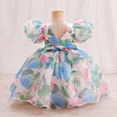 abordables Robes de fête-Tout-petit Fille Robe de Soirée Graphique Manche Courte Mariage Mignon Polyester Mi-long Été 3-7 Ans Multicouleur Rouge Vert