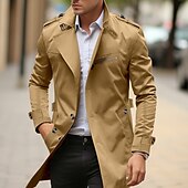 cheap Men&#039;s Trench Coat-Men&#039;s Transition Jacket Trench Coat Outdoor All Seasons Windbreaker Outerwear Clothing Apparel Streetwear Plain Front Pocket Lapel Single Breasted