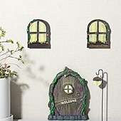 tanie rzeźby i posągi ogrodowe-miniaturowe wróżkowe okno i drzwi do domu dla drzew śliczne miniaturowe wróżkowe ogrody śliczne dekoracje w kształcie drzewa drzwi ogrodowe kreatywne świecące dekoracje w kształcie drzewa bajkowe