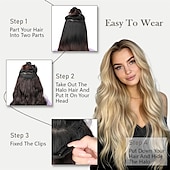 cheap Clip in Extensions-Hair Extensions 20 Inch Long Wavy Blonde Hair Extensions with Invisible Wire Adjustable Size 4 Secure Clips in Hair Extensions for Women