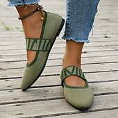 cheap Women&#039;s Flats-Women&#039;s Black Knit Mary Jane Flats – Pointed Toe Stretch Fabric Casual Shoes with Geometric Straps for Work, Travel &amp; Daily Wear
