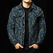 levne pánské košilové sako-Pánské Barevné bloky Košile Košile bunda Overshirt Dlouhý rukáv Vinobraní Venkovní ulice Běžné / Denní Podzim zima Přehnutý Knoflíky Kapsy Tisk Tmavě námořnická Modrá
